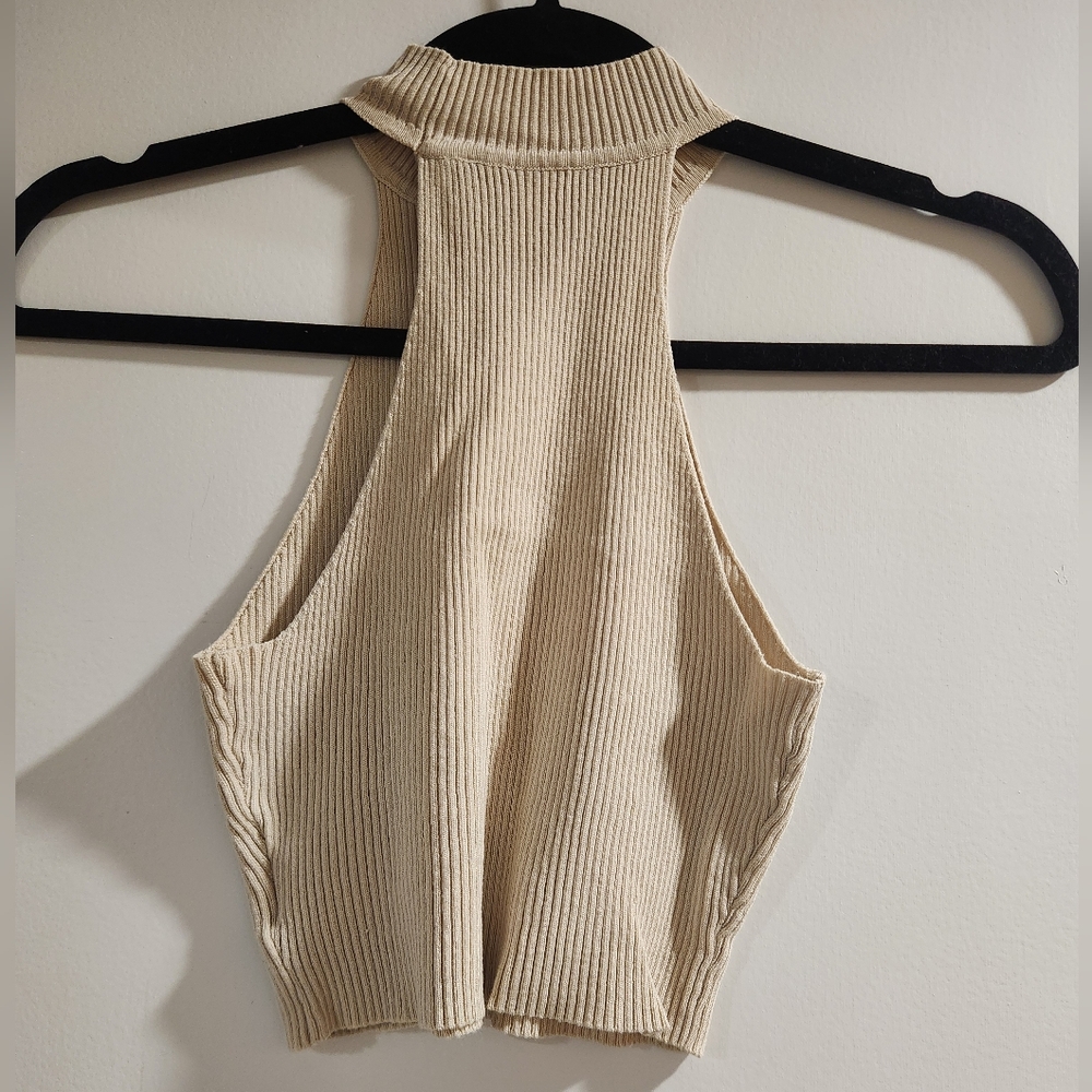SHEIN Cropped Beige Ribbed Top - Picture 3 of 4